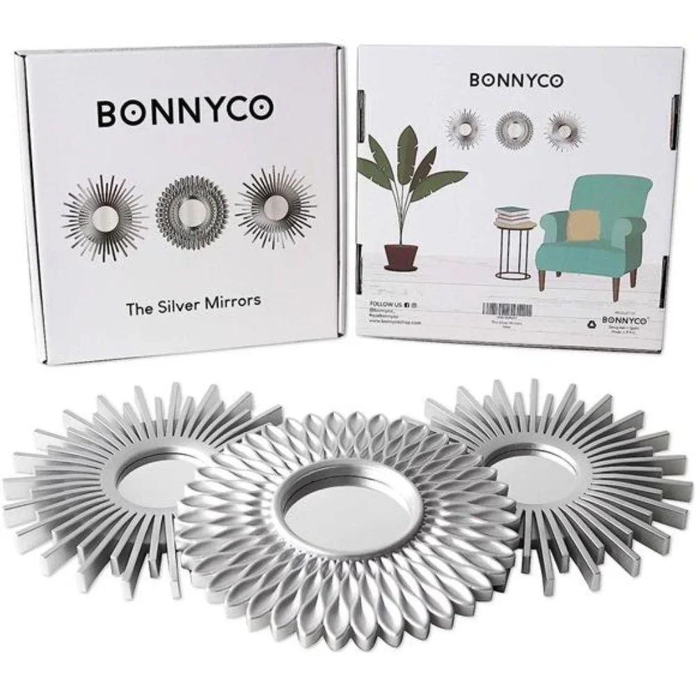 Wall Mirrors Pack of 3 Silver Mirrors for Living Room, Home Decor for Bedroom